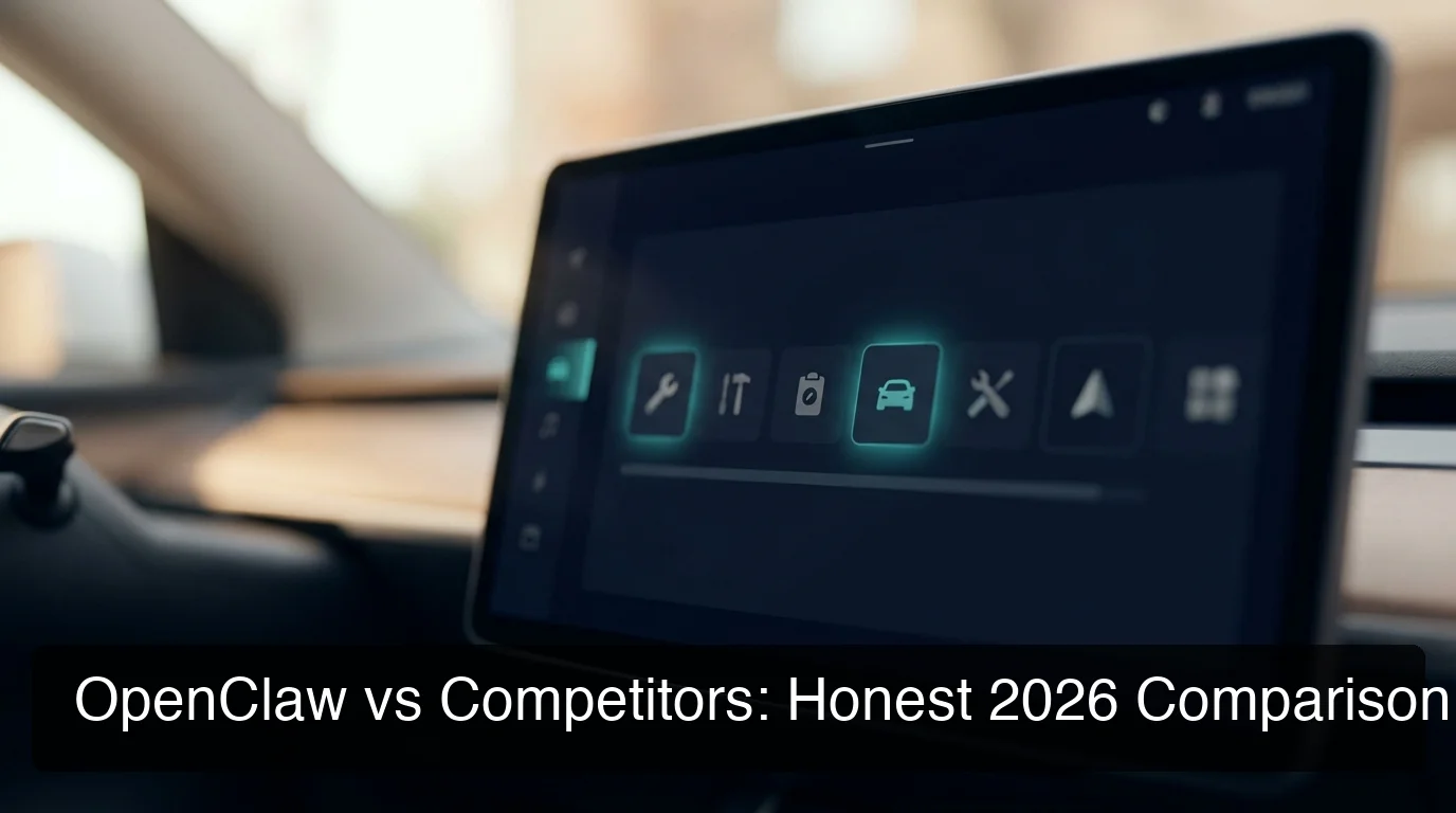 openclaw competitors landscape in a clean dark dashboard comparison view for 2026