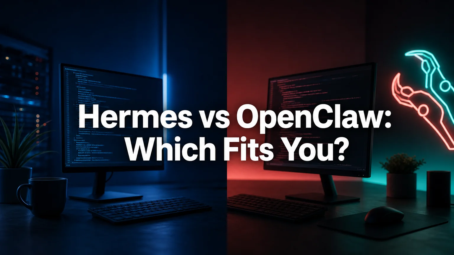 openclawhq hermes vs openclaw split-screen terminal workspace comparing the two personal AI agents