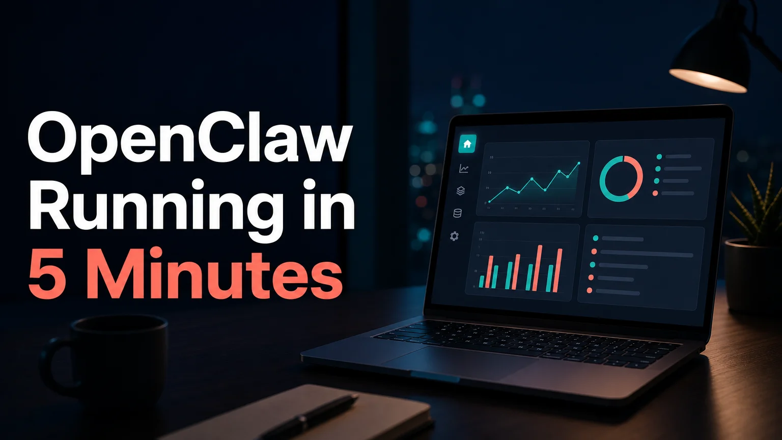 openclawhq how to install openclaw: laptop dashboard glowing on a dark desk at night