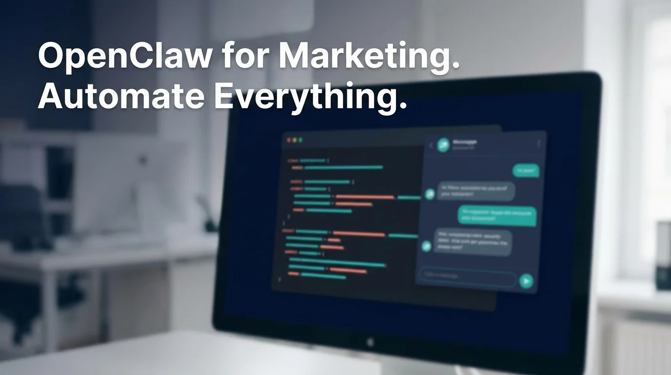 OpenClaw for marketing shown as an automated messaging response on a desktop dashboard