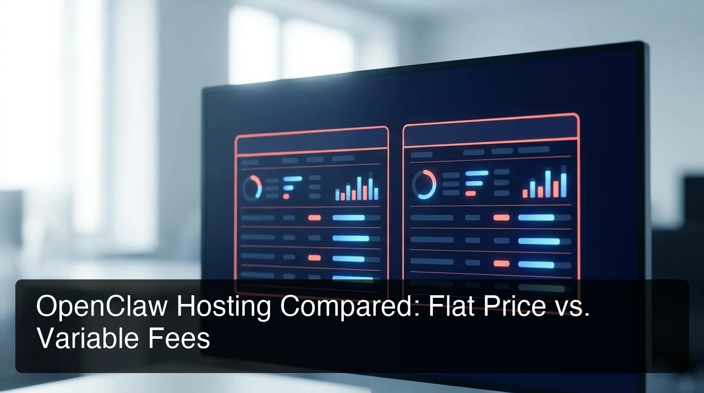 openclawhq alternatives comparison dashboard showing side-by-side pricing tables, dark navy interface with coral accent borders