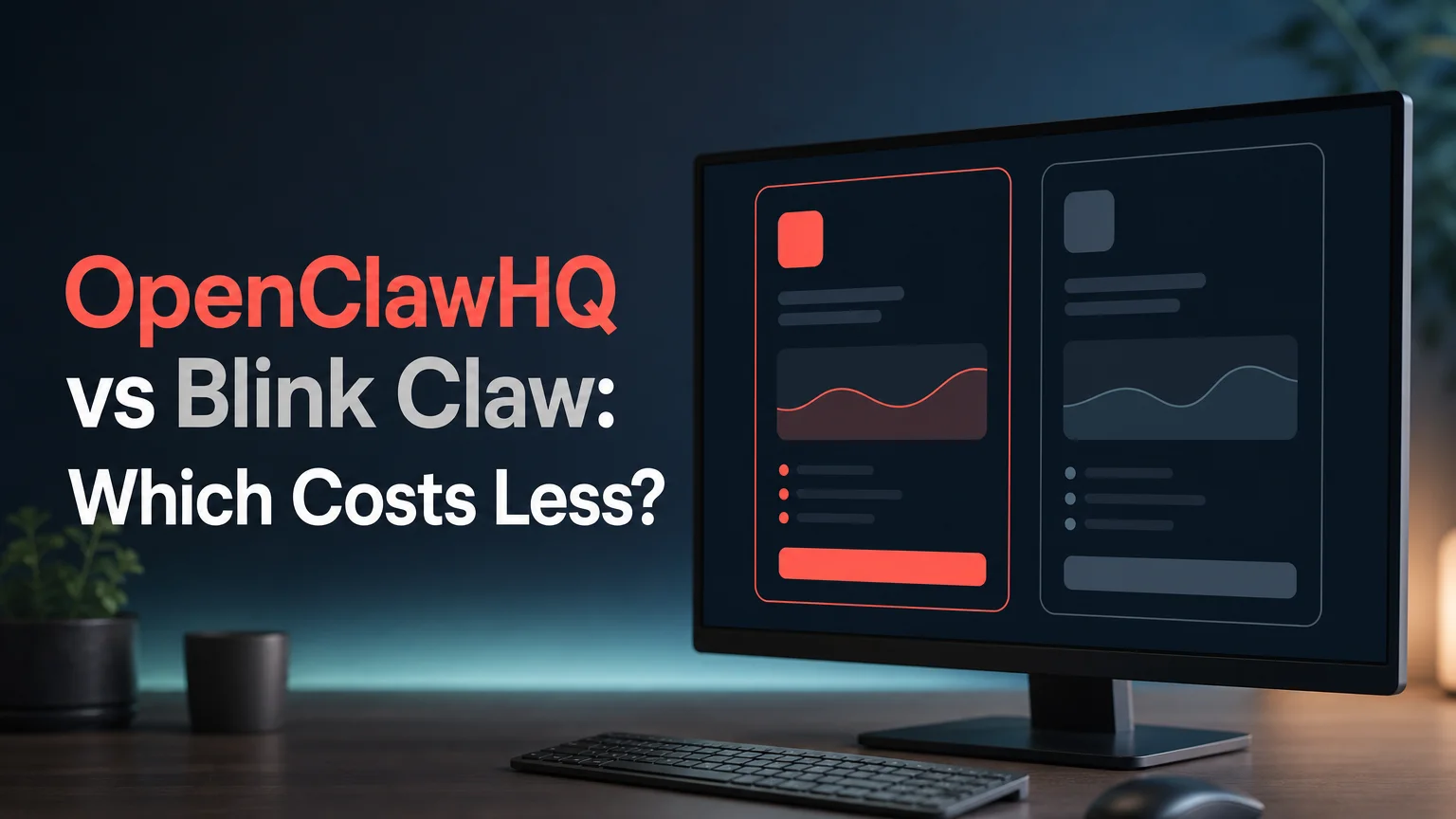 OpenClawHQ vs BlinkClaw pricing comparison shown as two plan cards on a dark dashboard