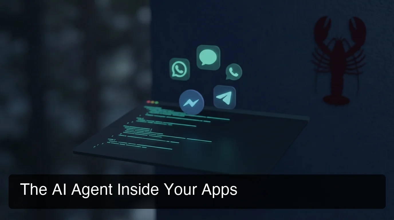 what is openclaw and what can it do — autonomous AI agent running inside messaging apps on dark cyberpunk terminal display