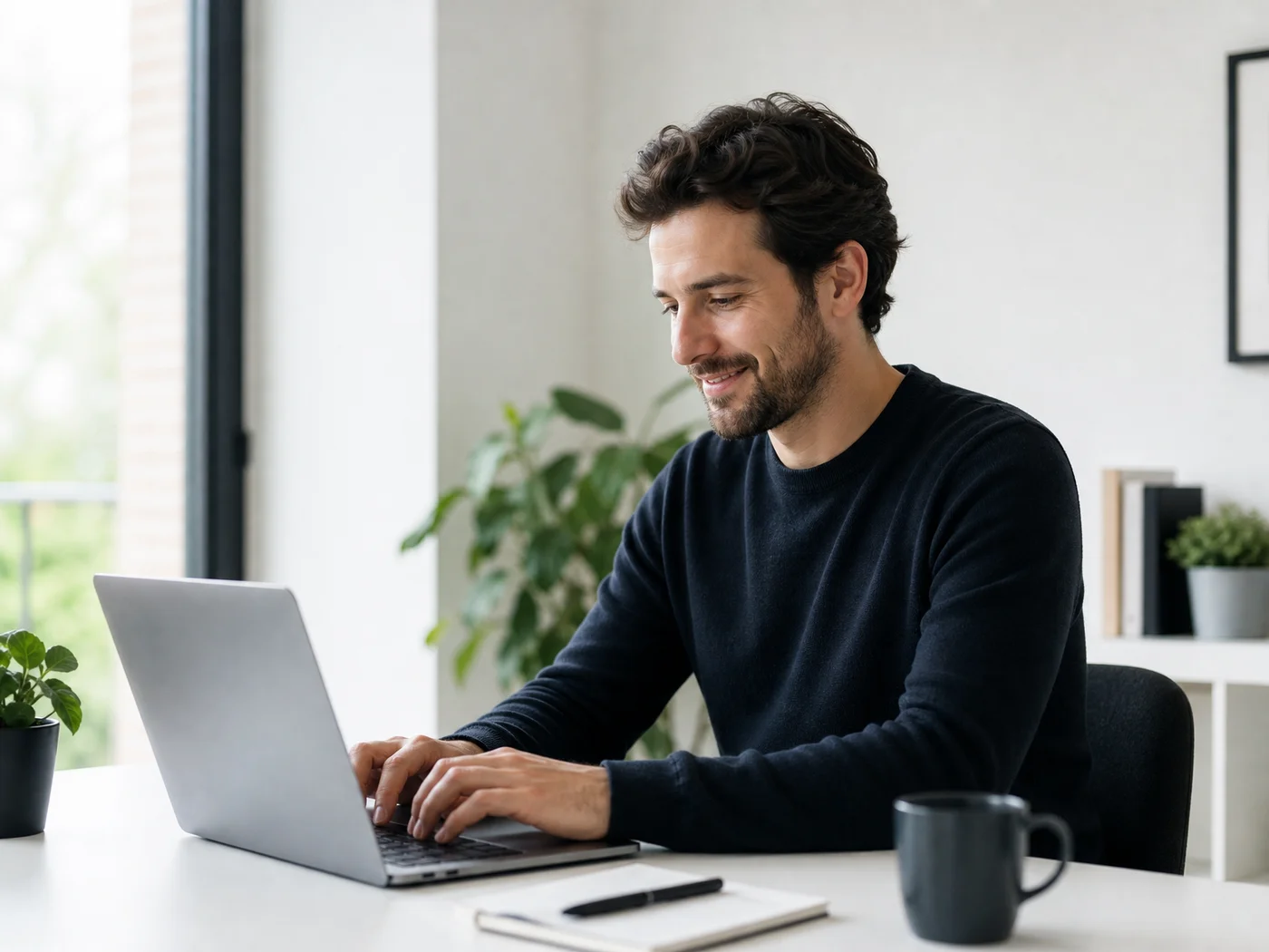 Person creating an OpenClawHQ account on a laptop to install OpenClaw without a command line