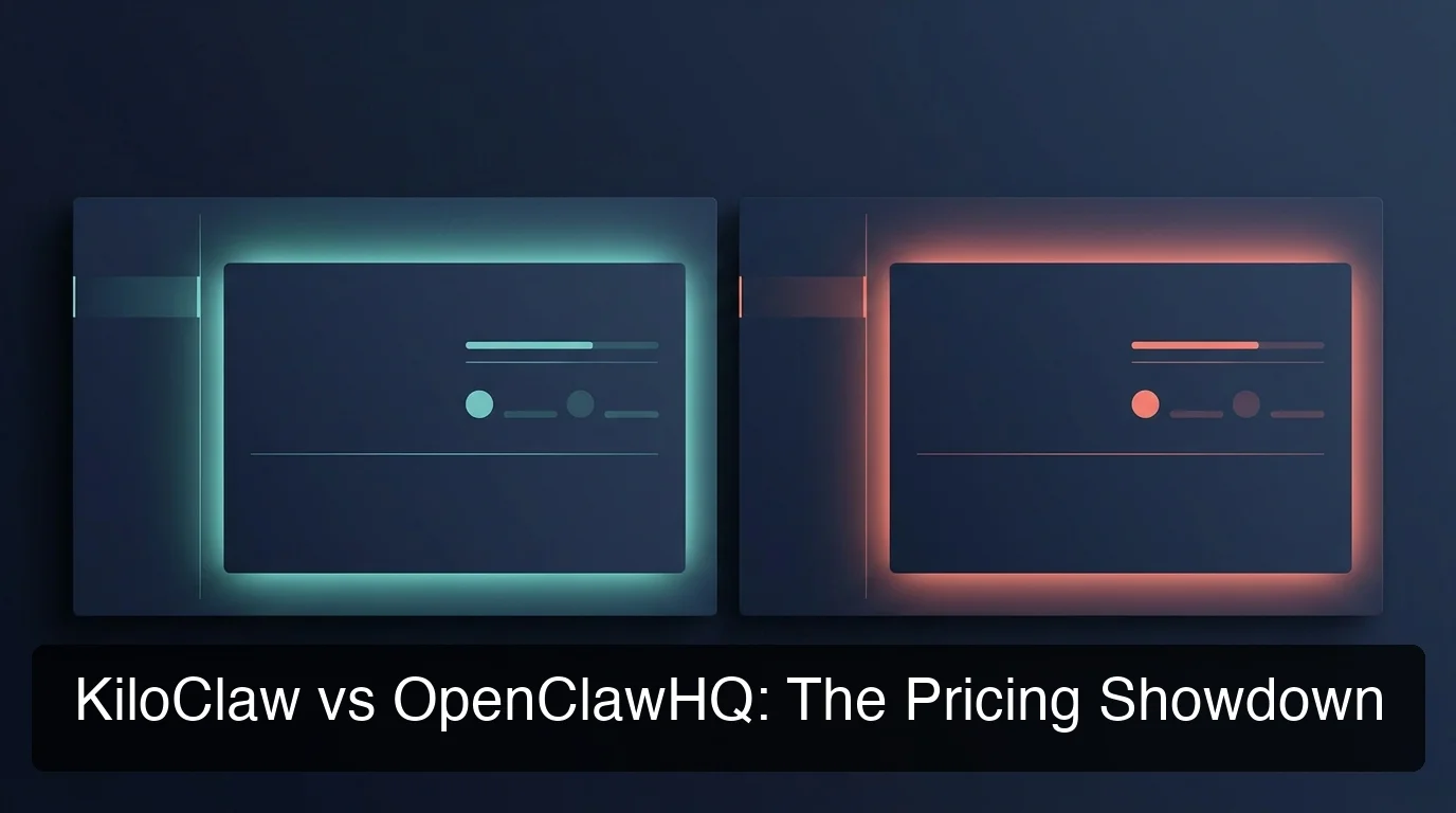 KiloClaw vs OpenClawHQ comparison showing two managed hosting platforms side by side