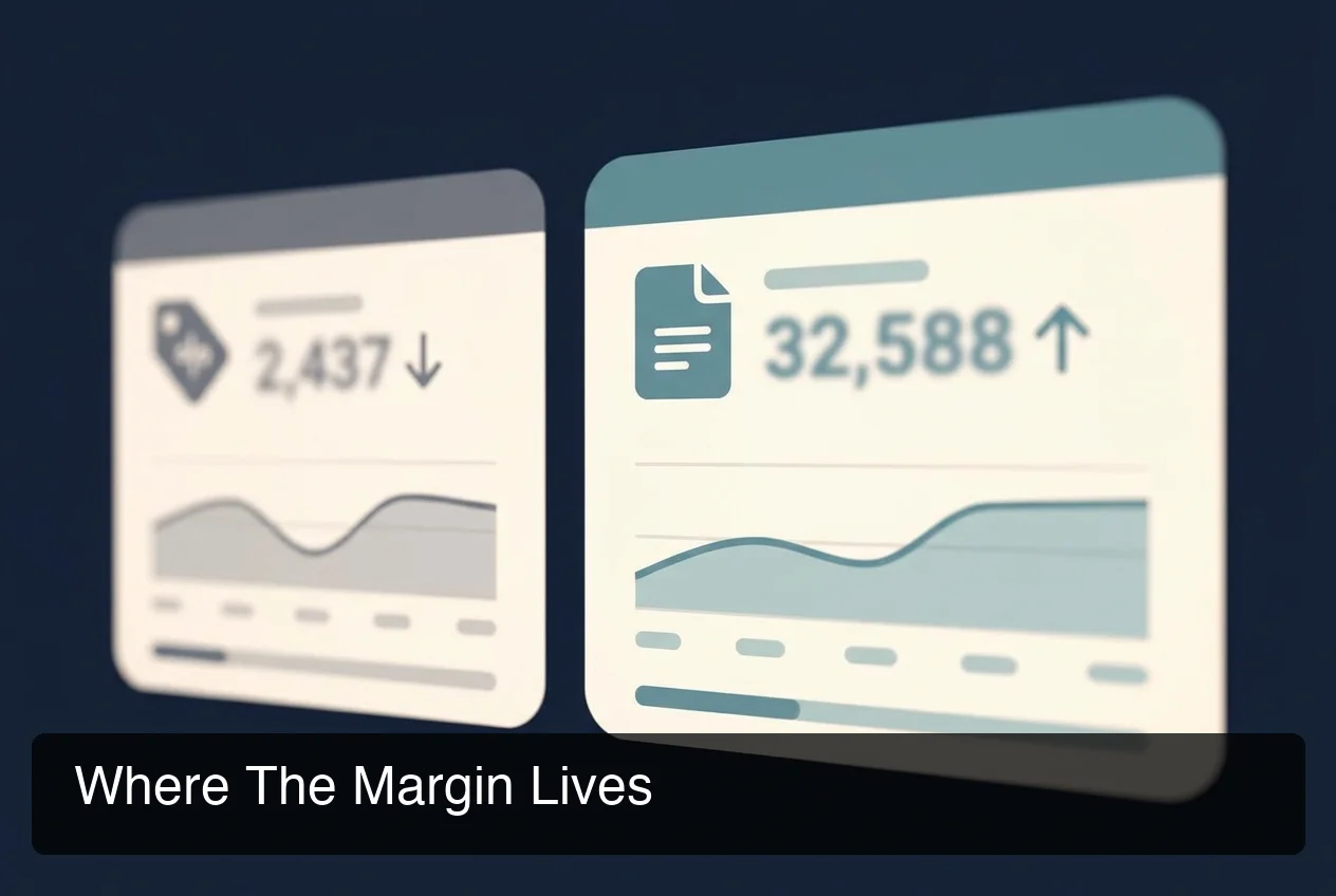 Split-screen dashboard comparing OpenClawHQ's flat platform cost against client revenue opportunity with teal highlights on a dark navy background
