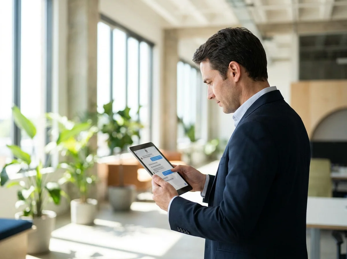 OpenClawHQ real estate professional using the openclaw app on a tablet to manage client messages