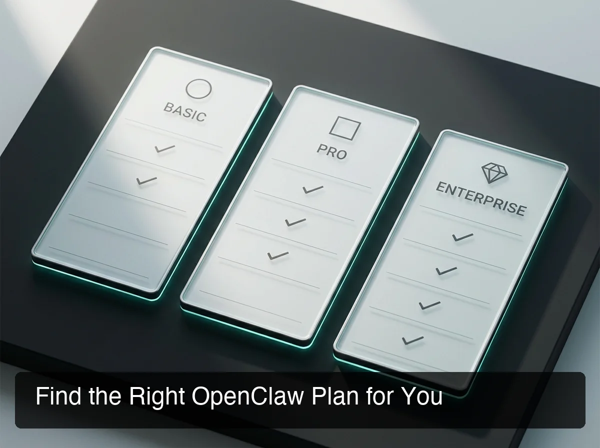 OpenClaw plan comparison showing service tiers side by side with clear feature differences for each deployment option