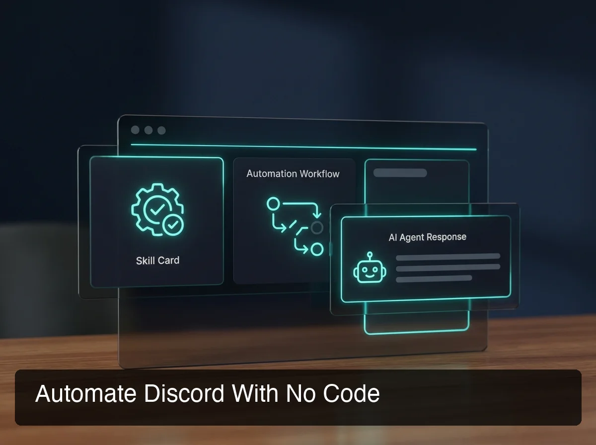 OpenClaw Discord integration features showing skill cards, automation workflows, and agent response examples in a clean interface