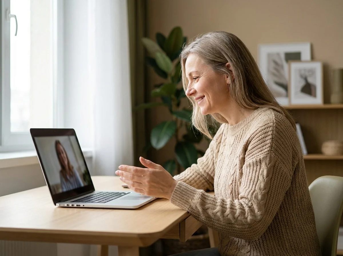 OpenClawHQ coaching client results showing happy coach on video call with client, warm professional home office setting