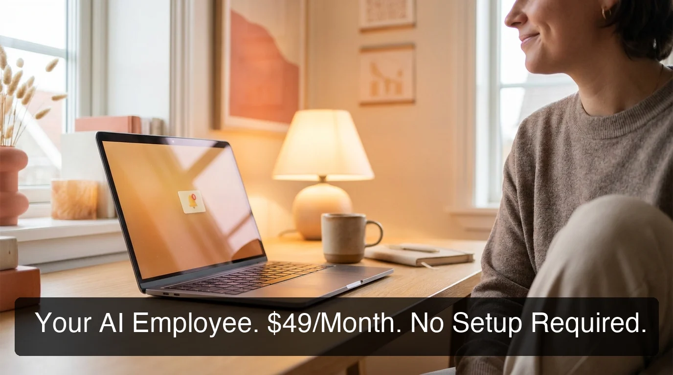 OpenClaw for entrepreneurs showing a business owner at a warm home office desk with WhatsApp notification glow on laptop screen