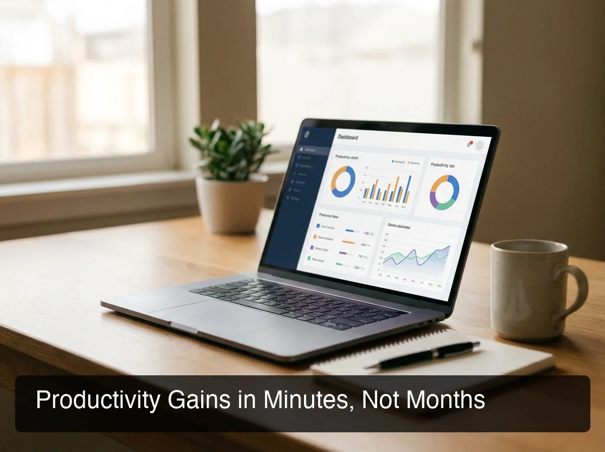 openclaw small team productivity dashboard metrics showing business automation results on laptop screen