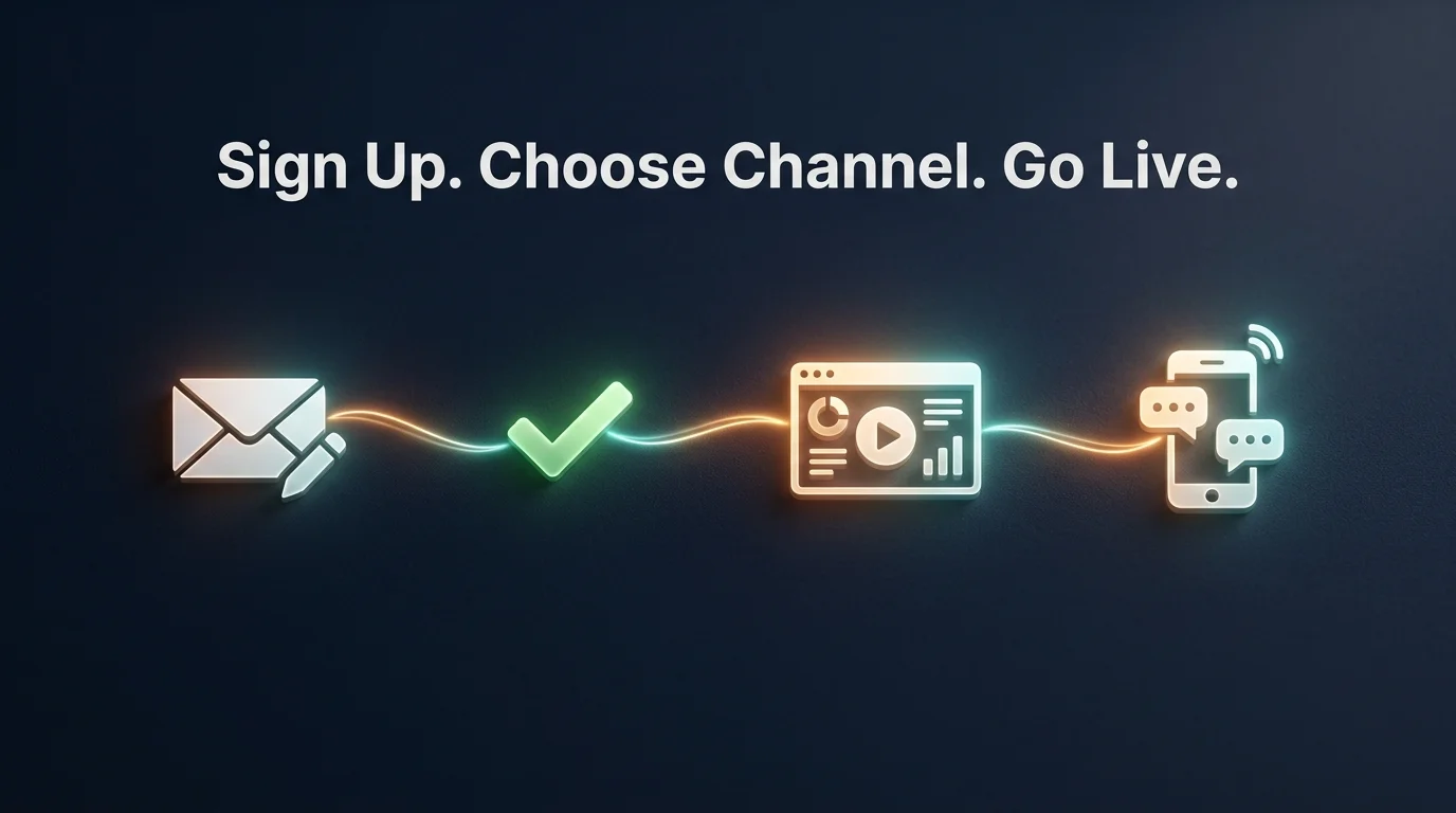 Four-step OpenClawHQ openclaw managed instance signup workflow from sign up to live messaging
