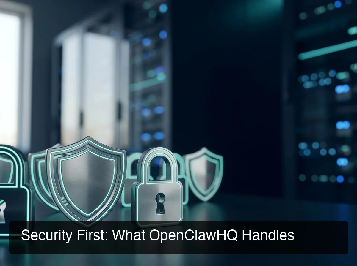 OpenClawHQ security infrastructure showing isolated instance protection and managed compliance controls