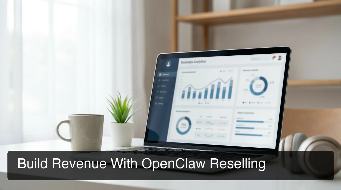 OpenClaw reseller opportunity for agencies showing professional workspace with success dashboard on laptop