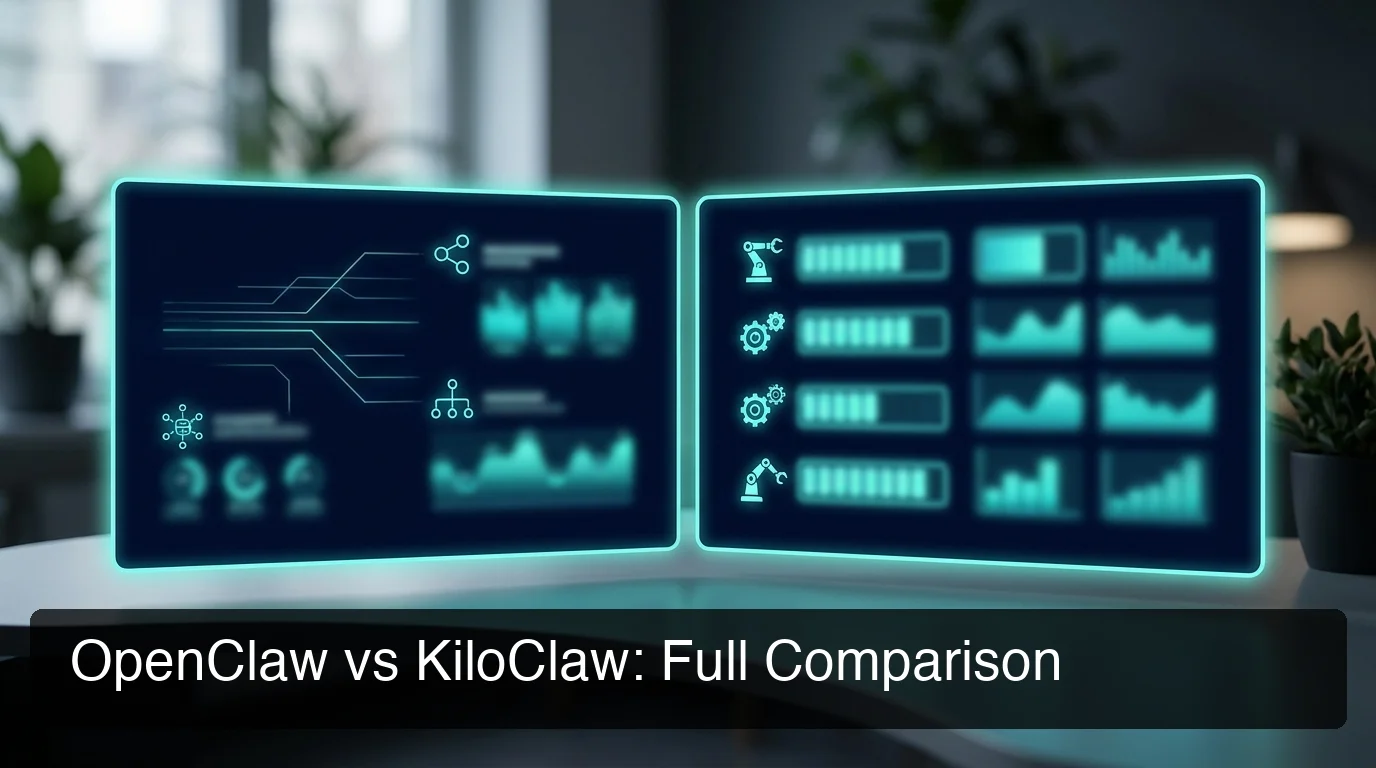 OpenClaw vs KiloClaw managed hosting comparison side-by-side on a modern SaaS dashboard