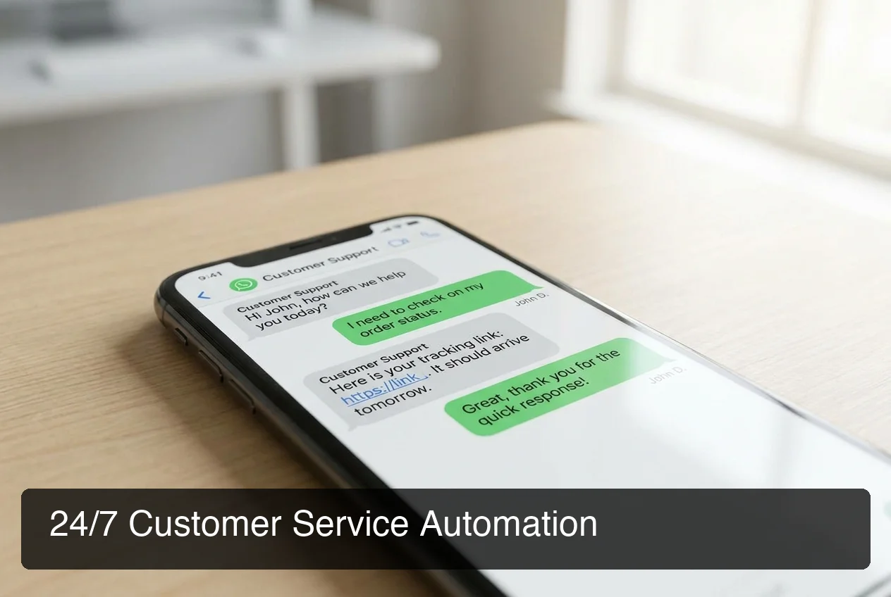 OpenClaw customer service automation showing AI handling WhatsApp FAQs 24/7 without additional staff