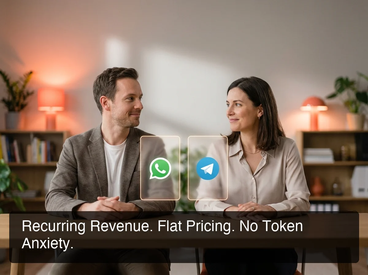 openclawhq partner program reseller and customer profiles with messaging apps in glowing frames, coral-orange accent lighting