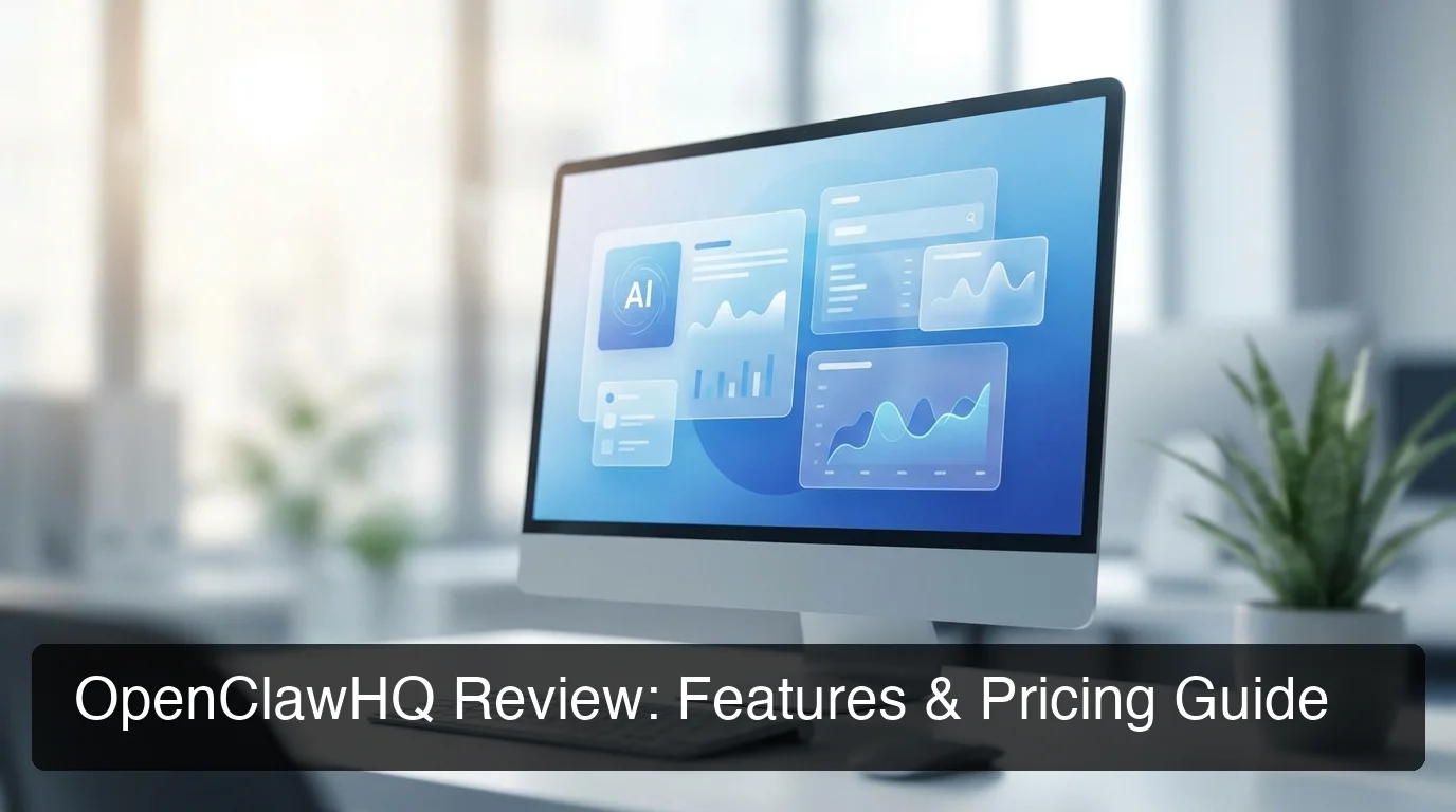 OpenClawHQ review showing AI agent management dashboard with clean blue and white UI on desktop