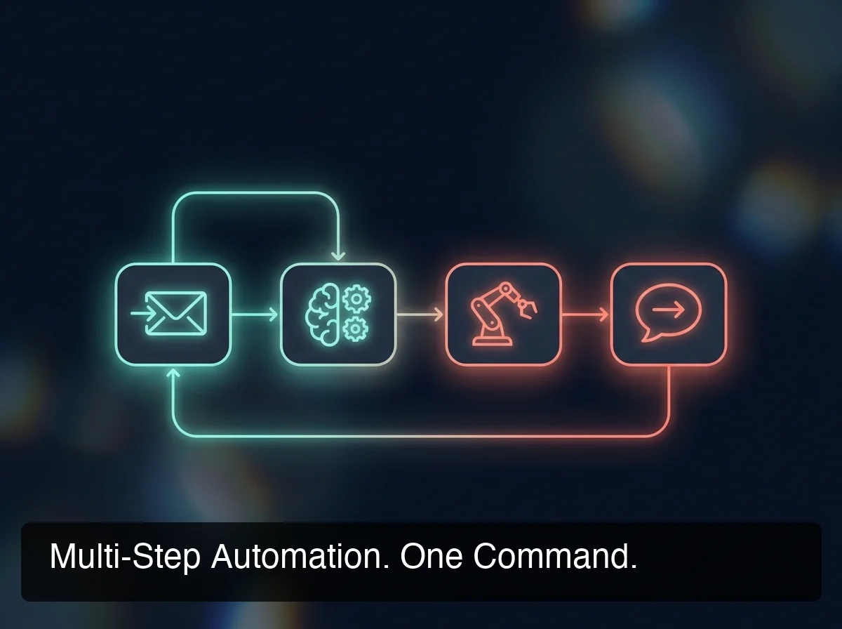 OpenClaw openclaw capabilities workflow diagram showing multi-step automation from message input through skill execution to final response, teal and coral flowchart lines on dark navy background