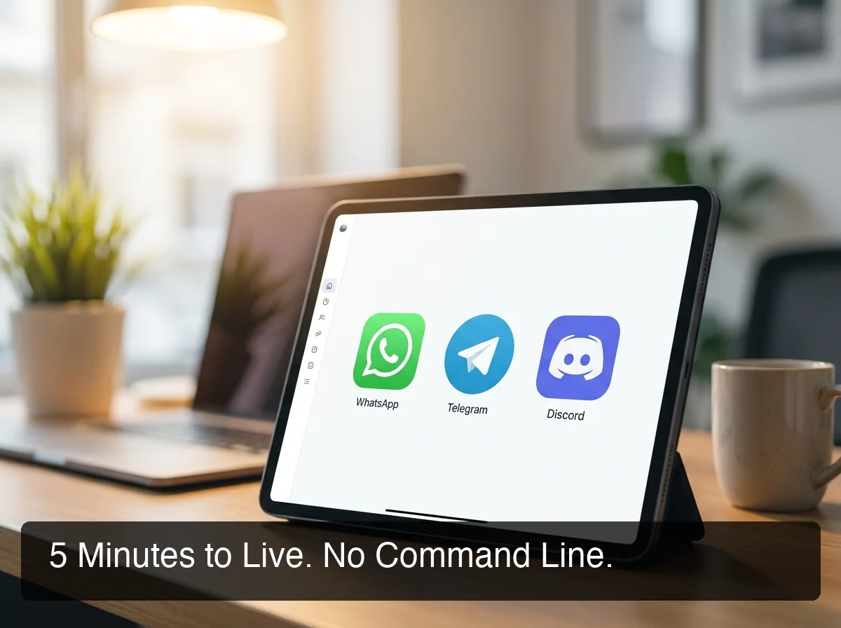 OpenClawHQ setup dashboard with messaging app connections in 5 minutes