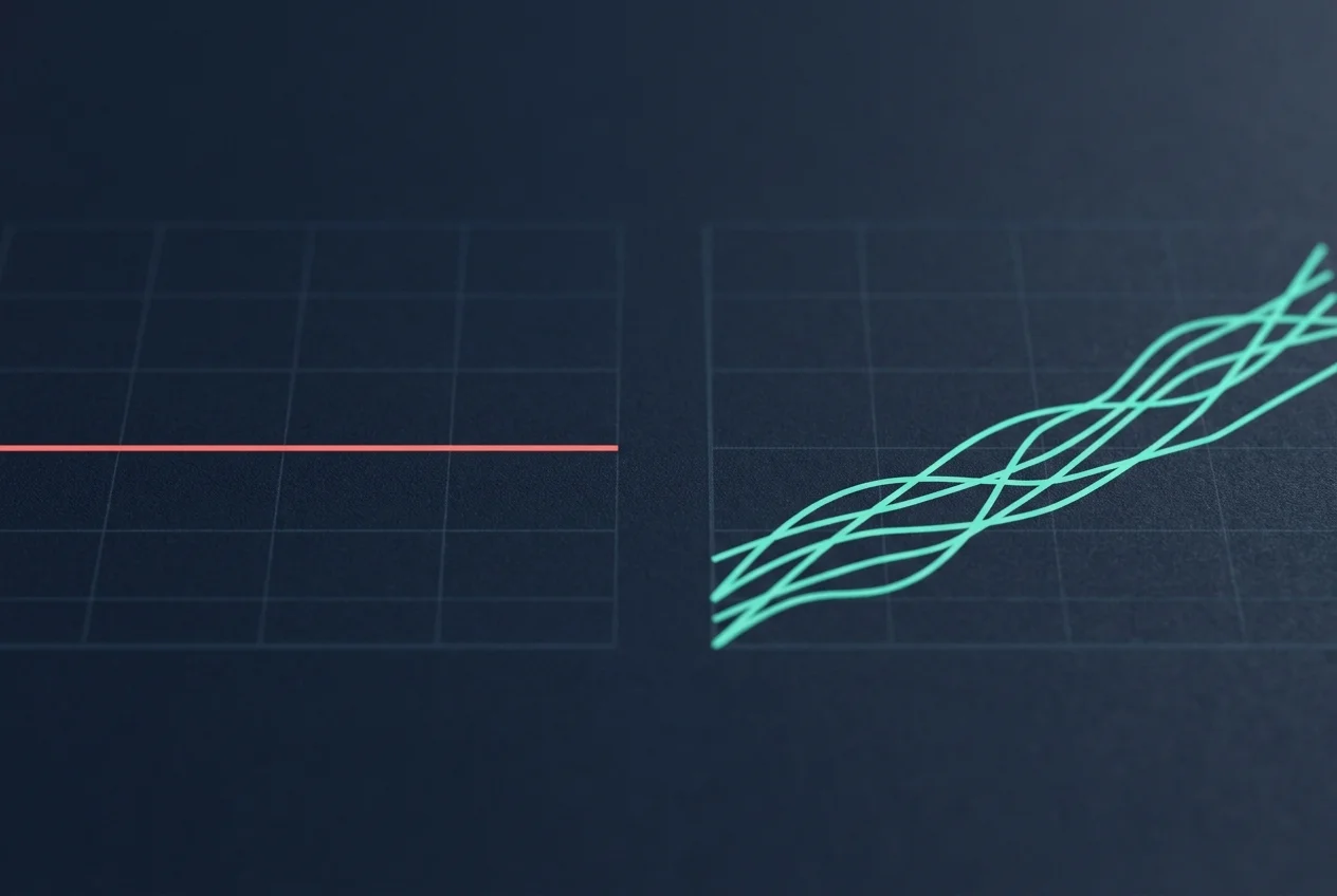 openclaw pricing comparison — openclawhq flat rate versus variable competitor billing lines in coral and teal on dark navy background